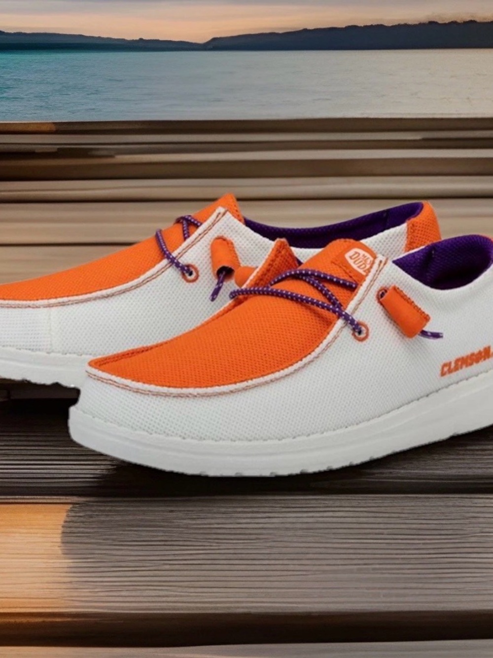 Hey Dude Clemson Tigers Size 8 Women’s White and Orange Canvas Slip-Ons NEW - Picture 2 of 6